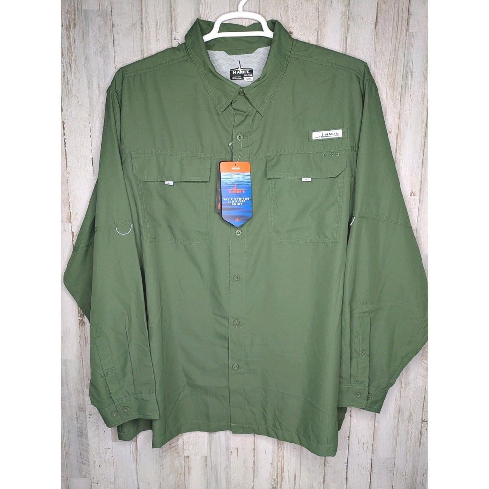 NWT Habit Men's L/S Blue Springs River Shirt Sz 2XL Green Vented Fishing Outdoor